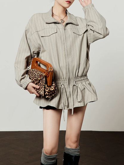 Striped collared short jacket TK0329