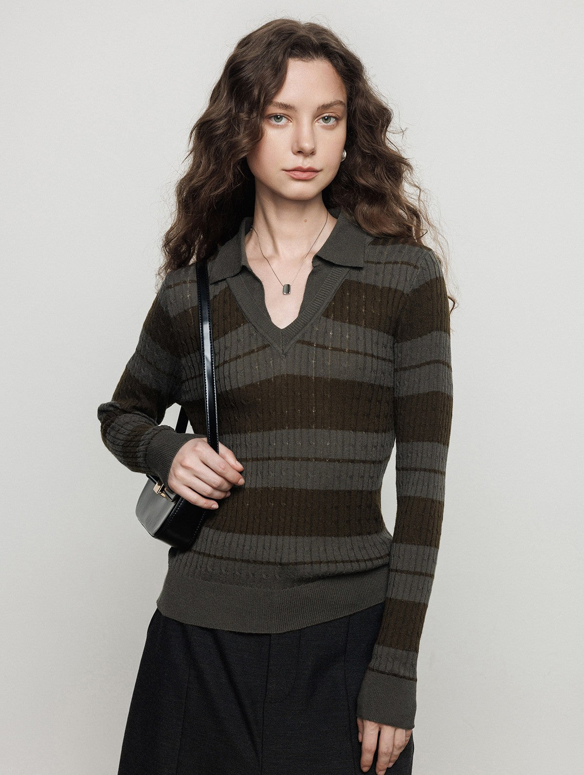 ウール素材レトロ配色ボーダーニット ME0016