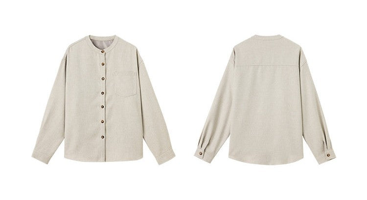 ノーカラーボタンシャツ 長袖トップス ME0039