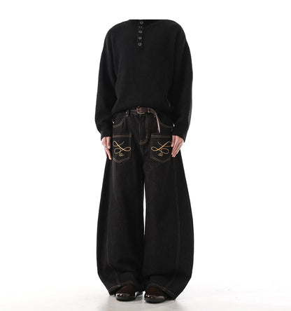 "Embroidered" Wide Baggy Denim Pants TK0305