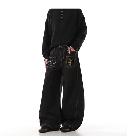 "Embroidered" Wide Baggy Denim Pants TK0305