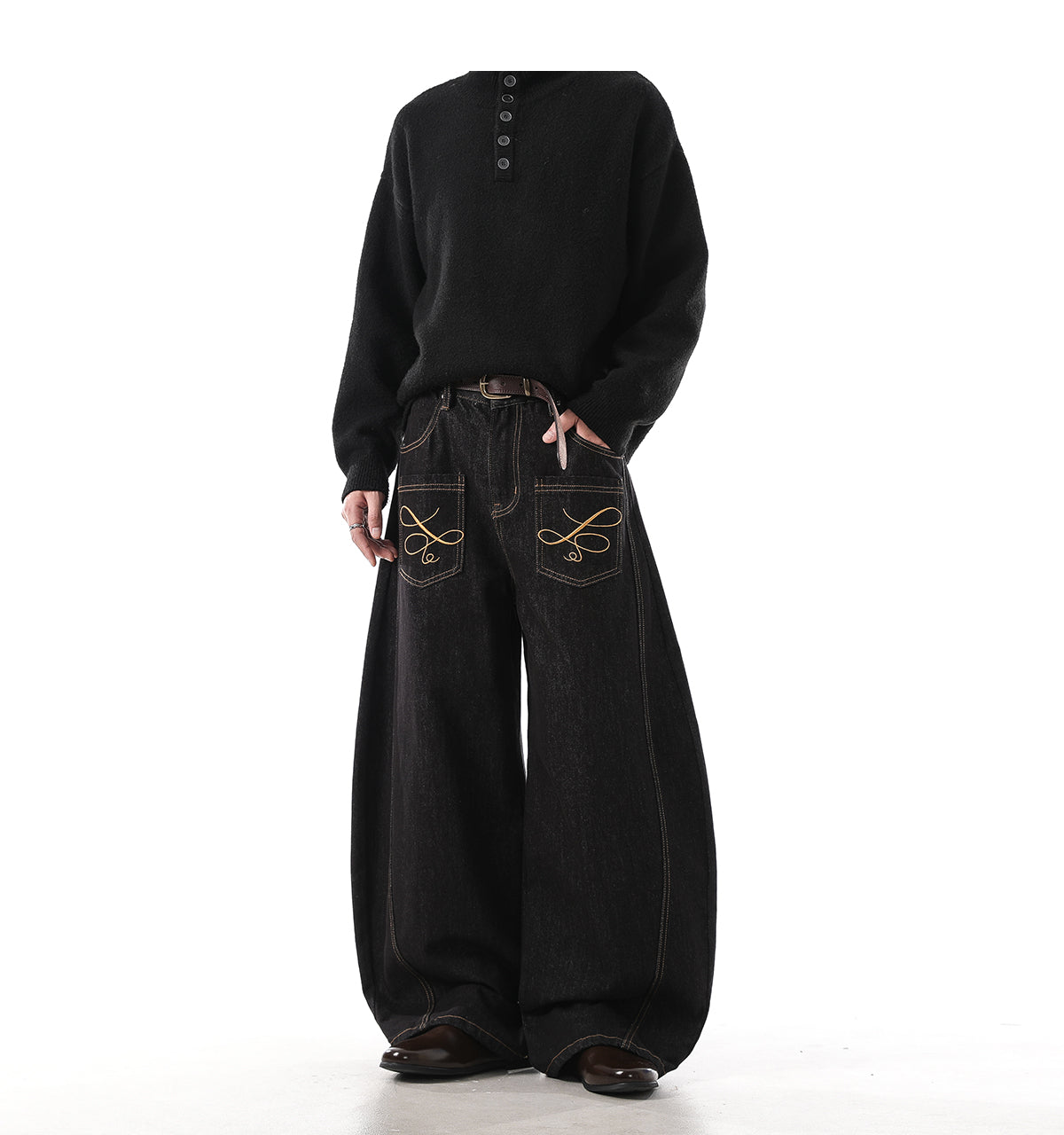 "Embroidered" Wide Baggy Denim Pants TK0305