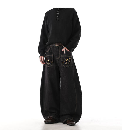 "Embroidered" Wide Baggy Denim Pants TK0305