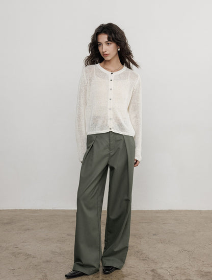 軽やかな透かし編みニットカーディガン ME0009