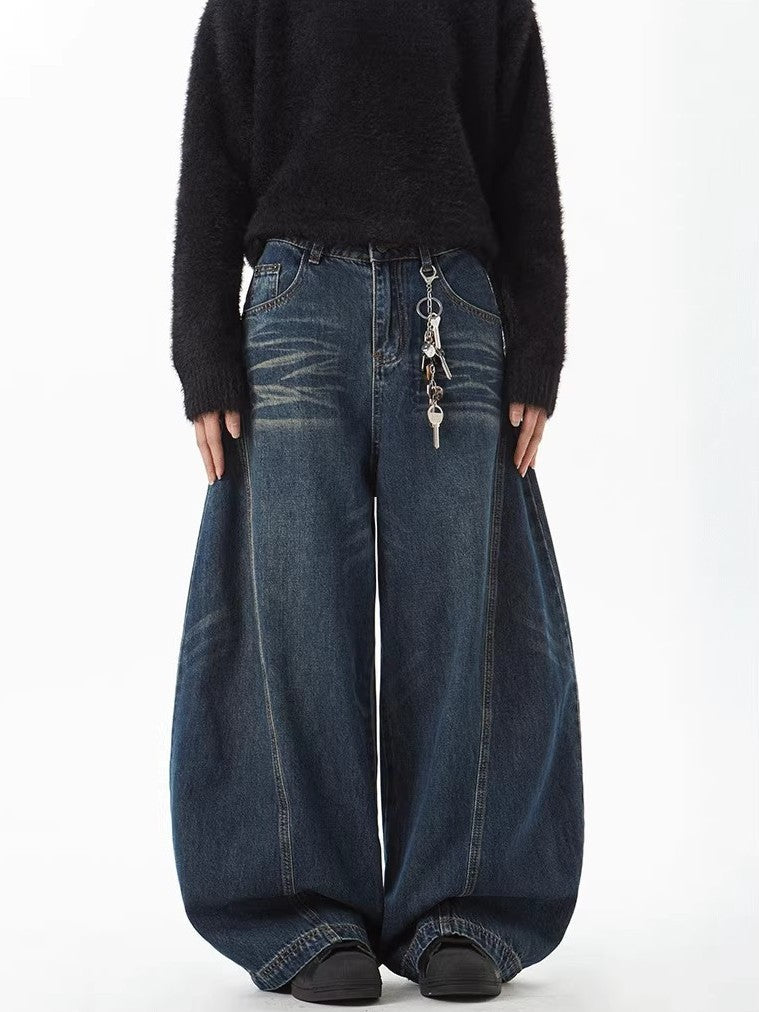 Barrel Leg Curved Denim Pants TK0336