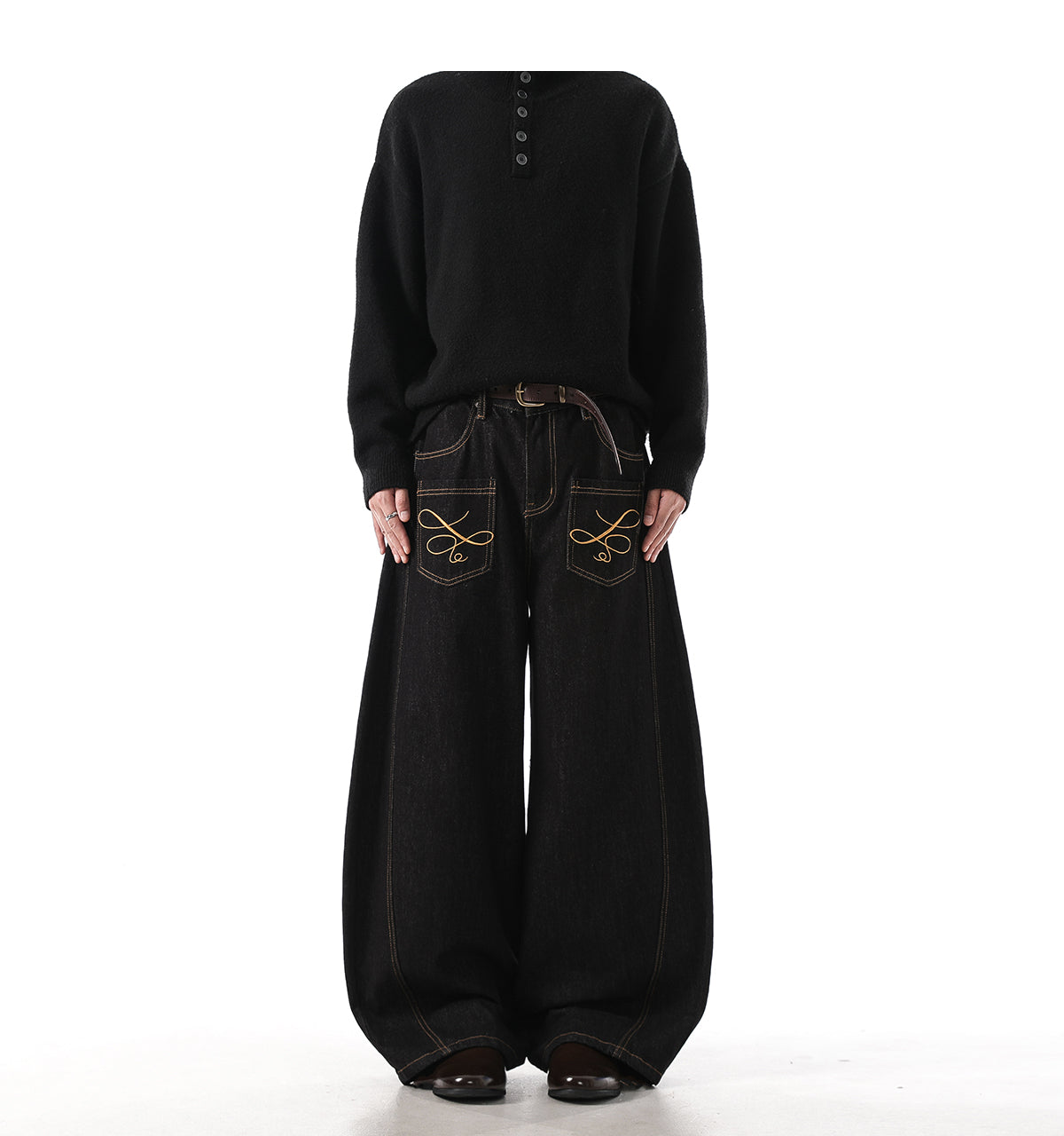 "Embroidered" Wide Baggy Denim Pants TK0305