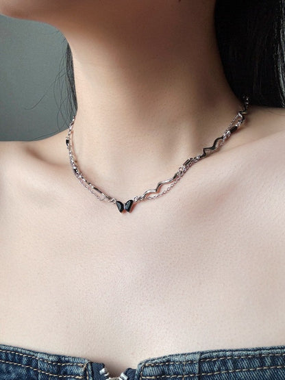 Black Butterfly Tassel Necklace SP0062