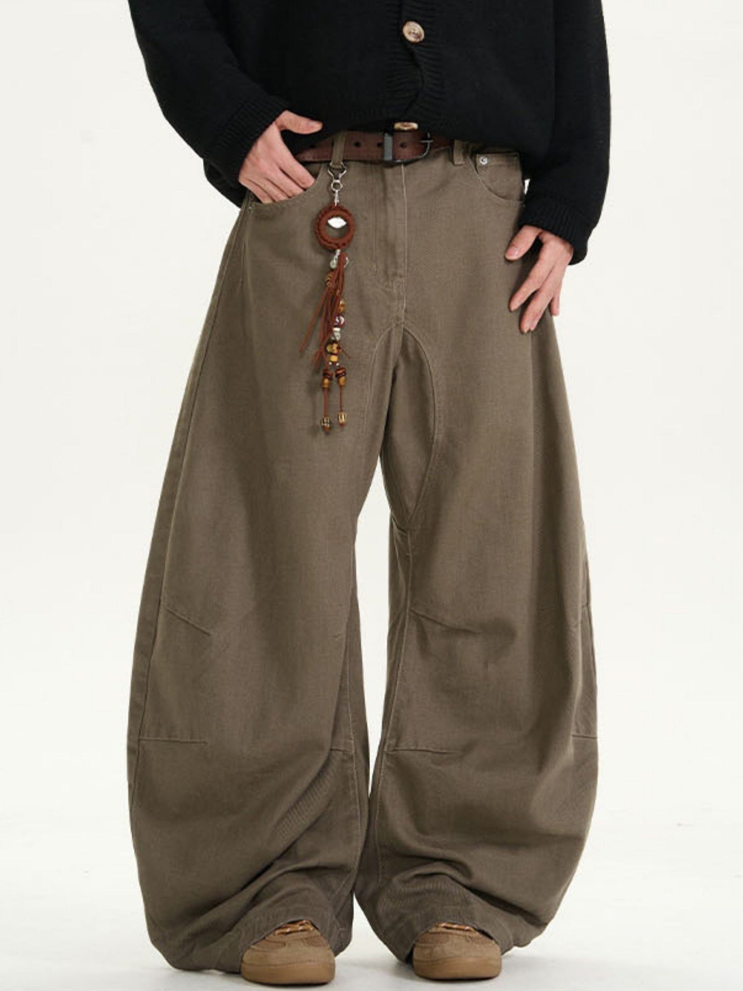Brown Curved Design Wide Pants TK0214