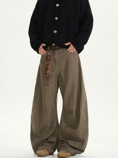 Brown Curved Design Wide Pants TK0214
