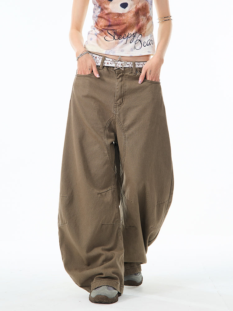 Brown Curved Design Wide Pants TK0214