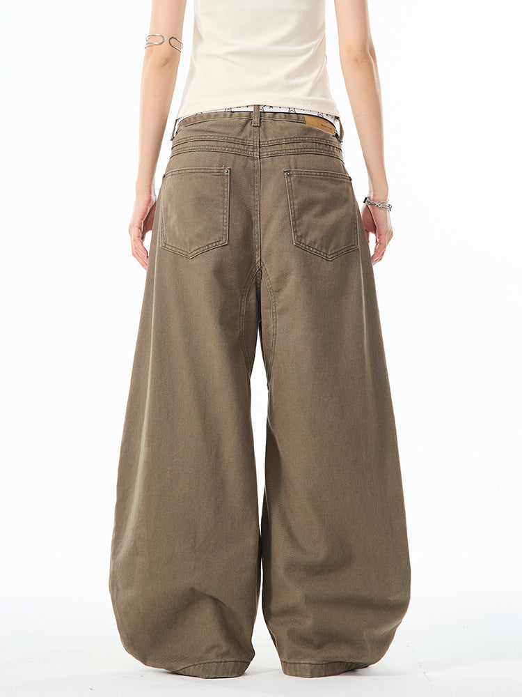 Brown Curved Design Wide Pants TK0214