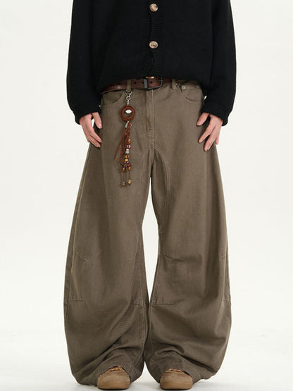 Brown Curved Design Wide Pants TK0214