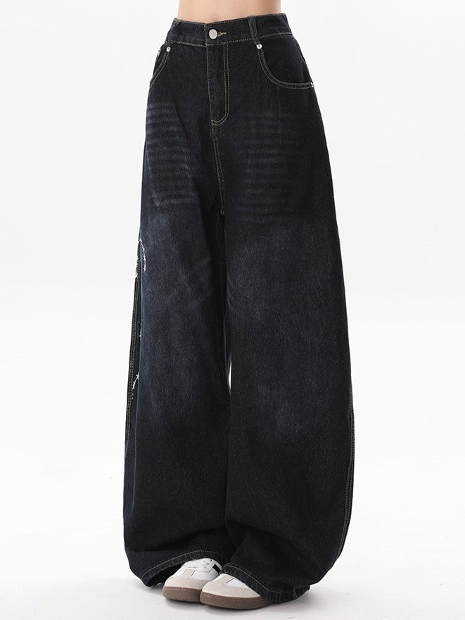 "Immediate Delivery" Rose Embroidered Denim Pants TK0268