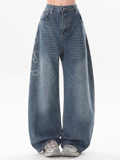 "Immediate Delivery" Rose Embroidered Denim Pants TK0268