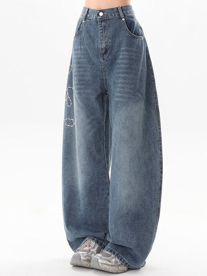 "Immediate Delivery" Rose Embroidered Denim Pants TK0268