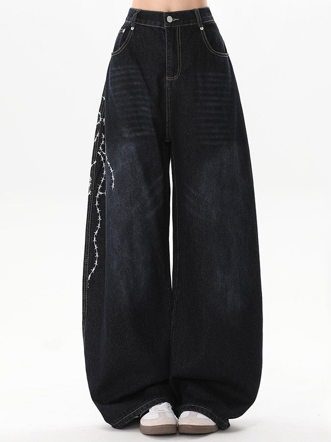 "Immediate Delivery" Rose Embroidered Denim Pants TK0268