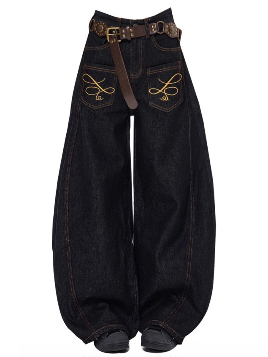"Embroidered" Wide Baggy Denim Pants TK0305