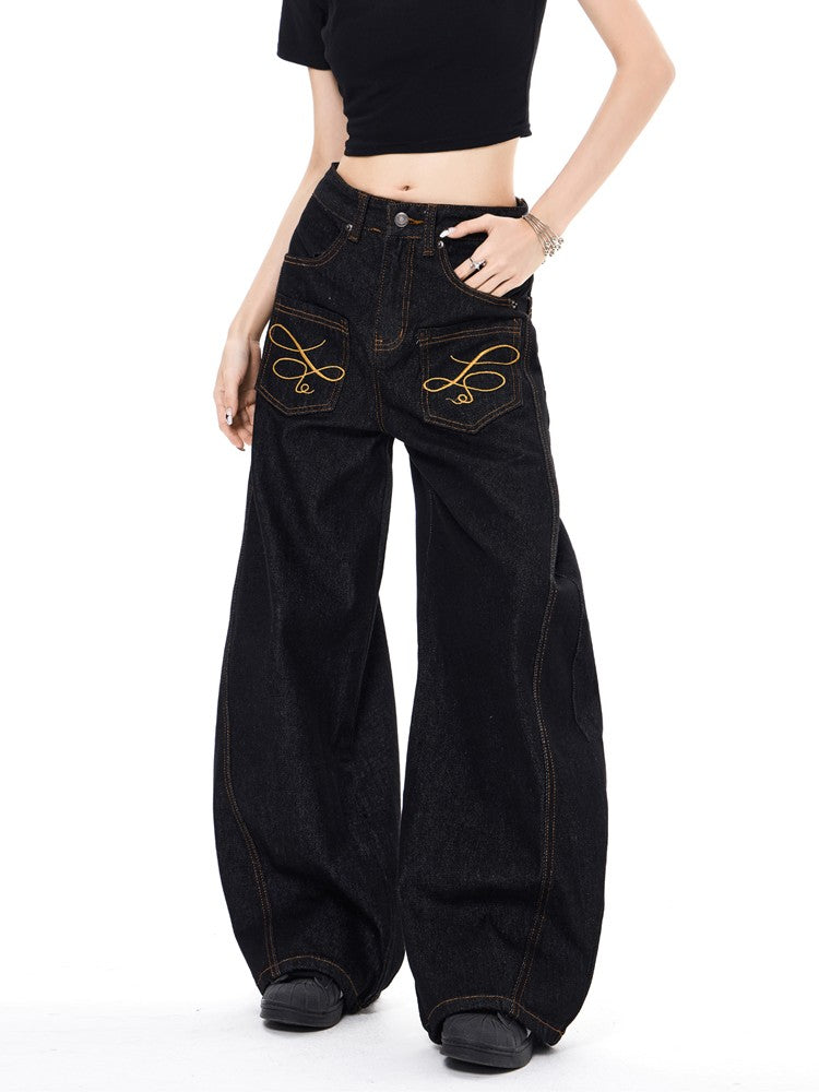 "Embroidered" Wide Baggy Denim Pants TK0305