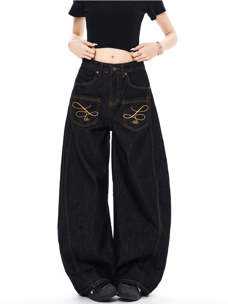 "Embroidered" Wide Baggy Denim Pants TK0305