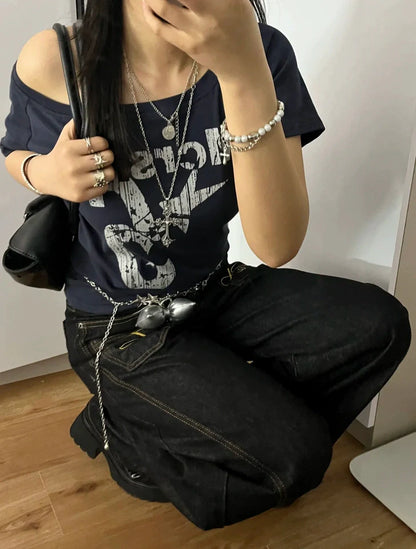 "Embroidered" Wide Baggy Denim Pants TK0305