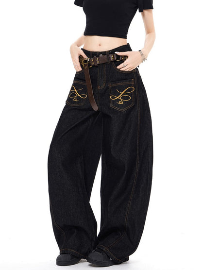 "Embroidered" Wide Baggy Denim Pants TK0305