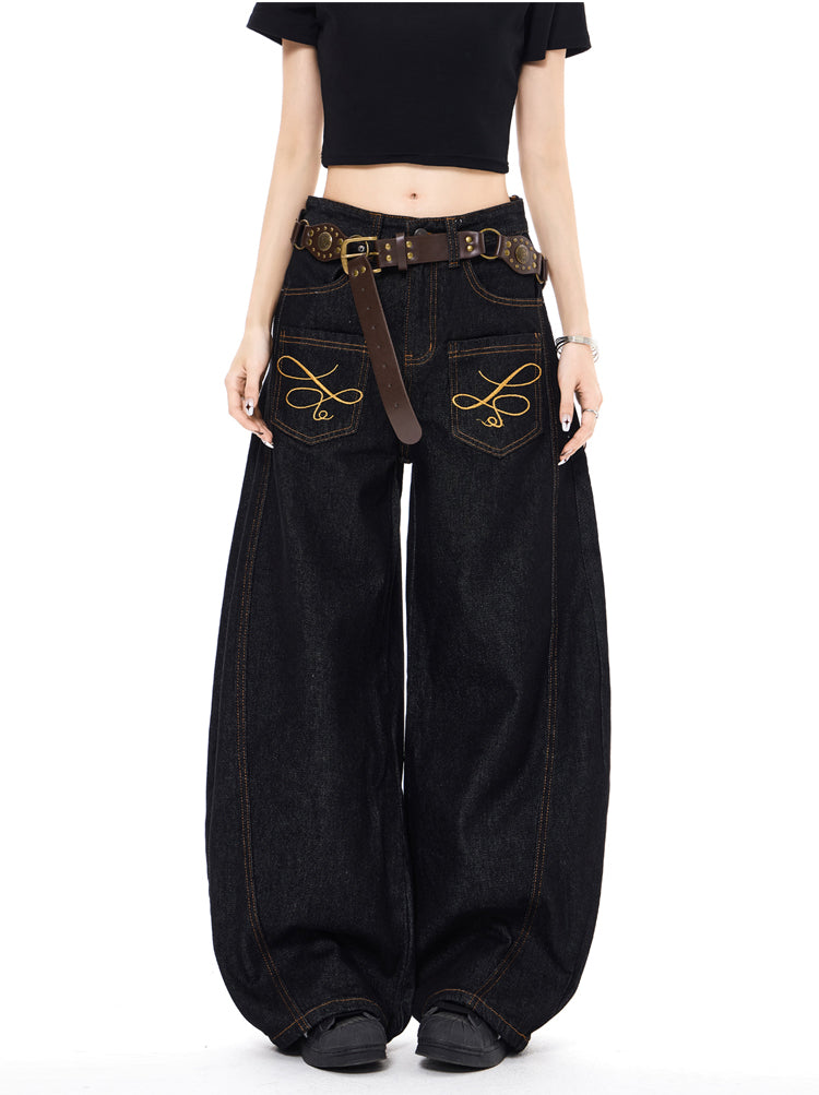"Embroidered" Wide Baggy Denim Pants TK0305