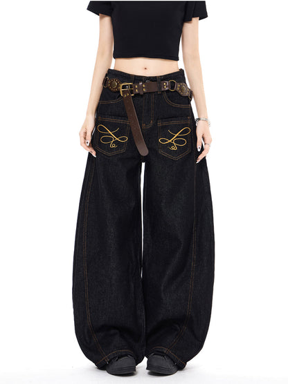 "Embroidered" Wide Baggy Denim Pants TK0305
