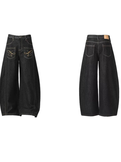 "Embroidered" Wide Baggy Denim Pants TK0305