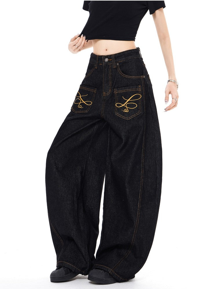 "Embroidered" Wide Baggy Denim Pants TK0305