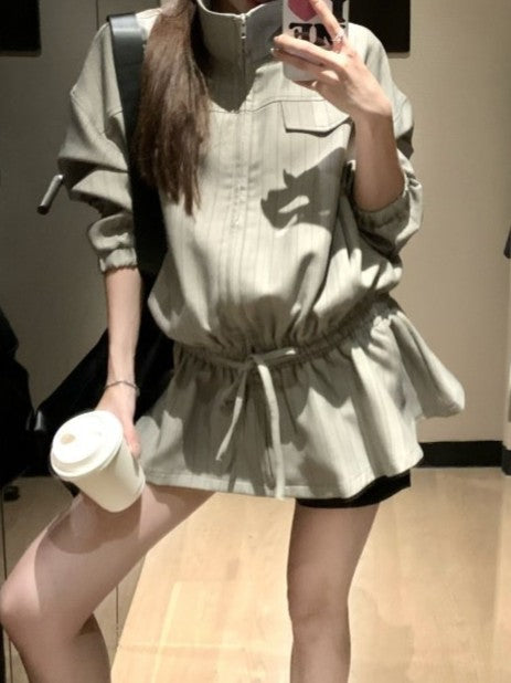 Striped collared short jacket TK0329
