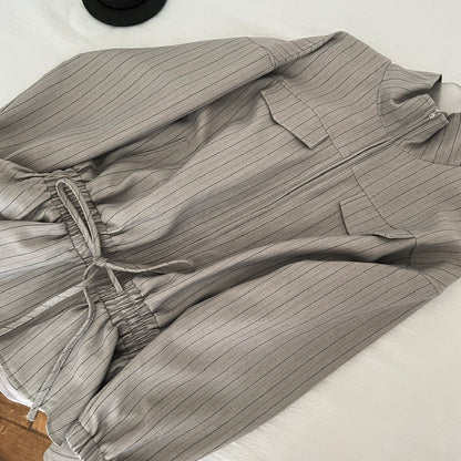 Striped collared short jacket TK0329