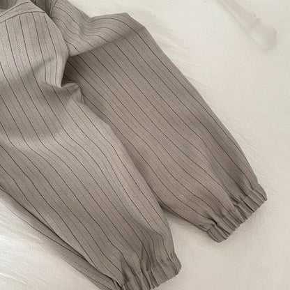Striped collared short jacket TK0329
