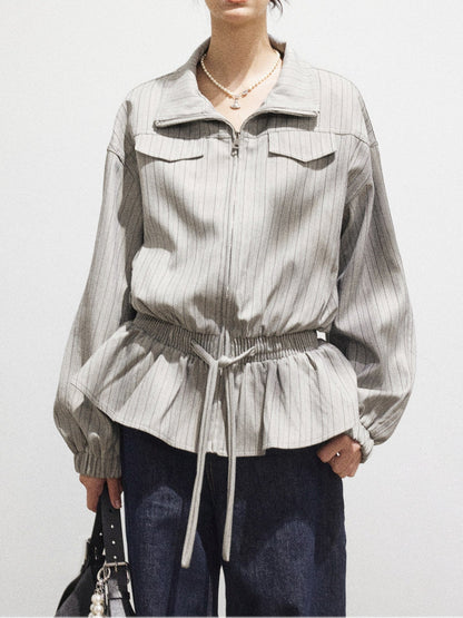 Striped collared short jacket TK0329