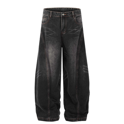 Barrel Leg Curved Denim Pants TK0336