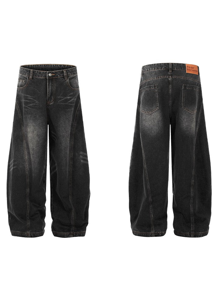 Barrel Leg Curved Denim Pants TK0336