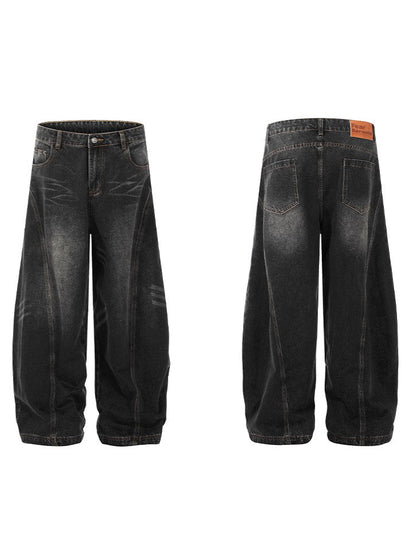 Barrel Leg Curved Denim Pants TK0336
