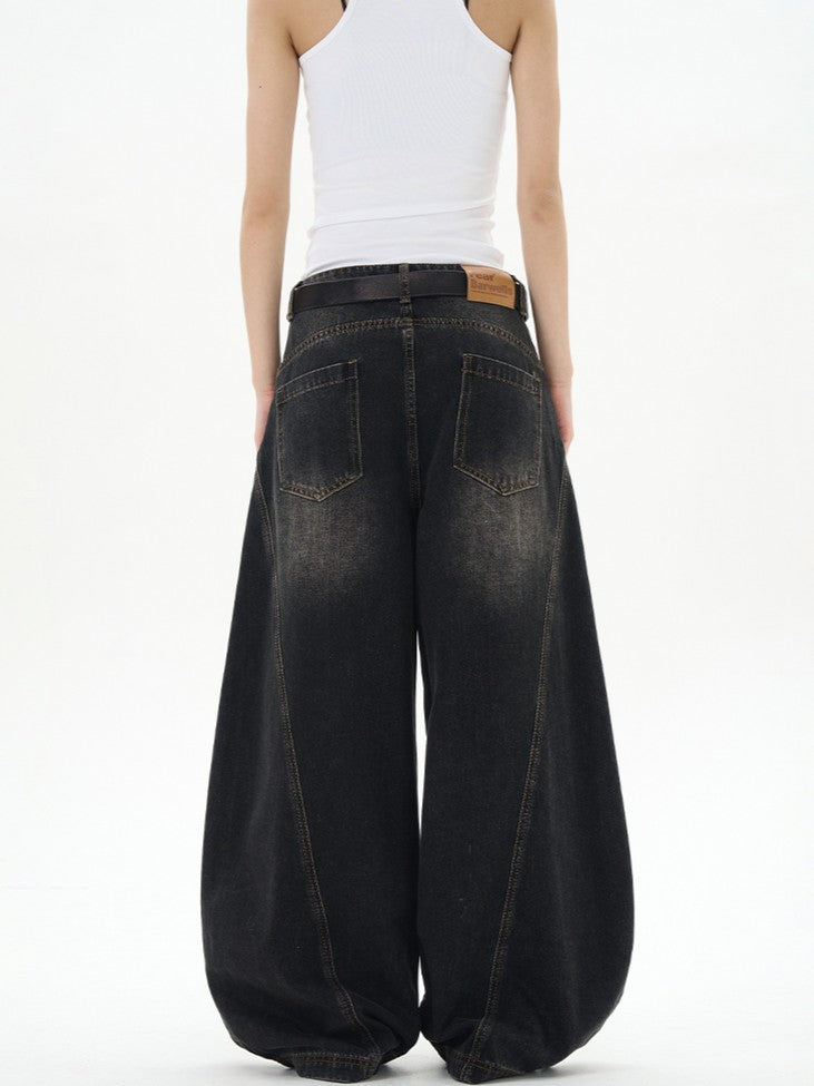 Barrel Leg Curved Denim Pants TK0336