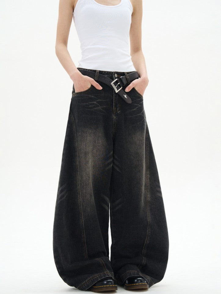 Barrel Leg Curved Denim Pants TK0336
