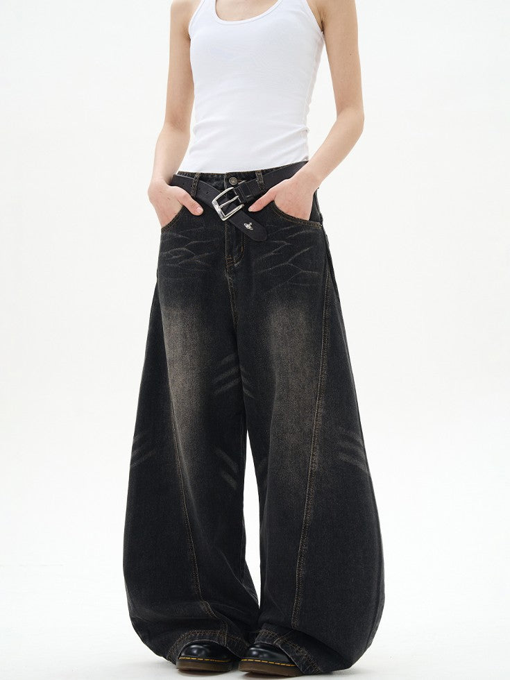 Barrel Leg Curved Denim Pants TK0336