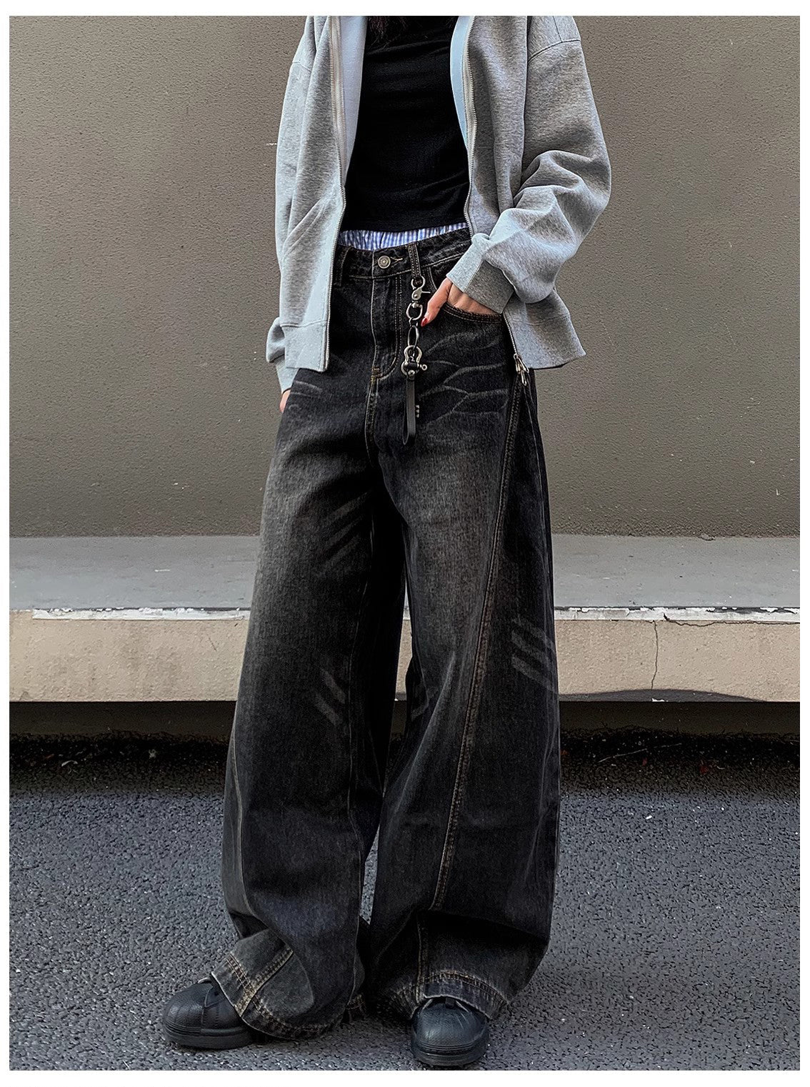 Barrel Leg Curved Denim Pants TK0336