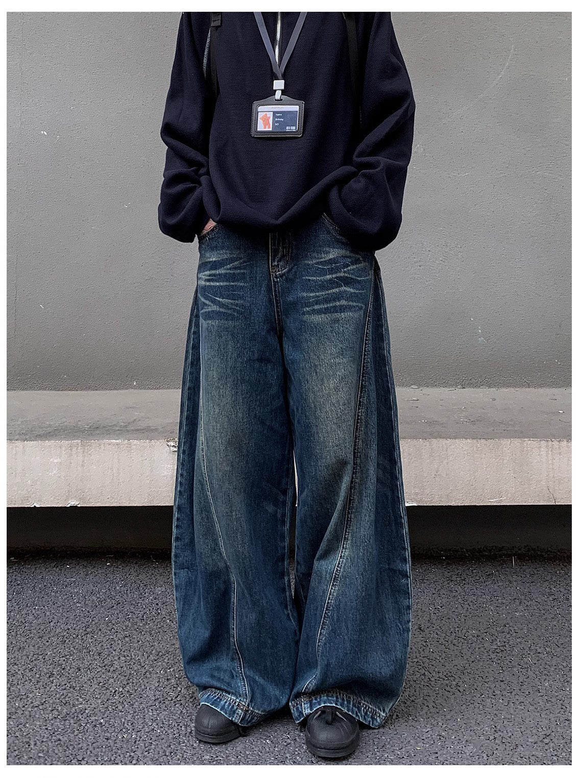 Barrel Leg Curved Denim Pants TK0336