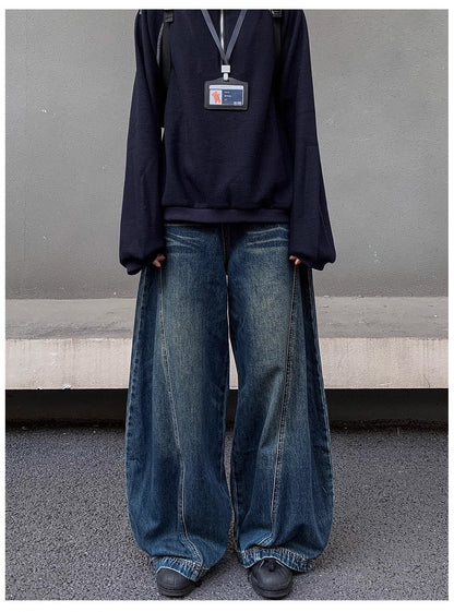 Barrel Leg Curved Denim Pants TK0336