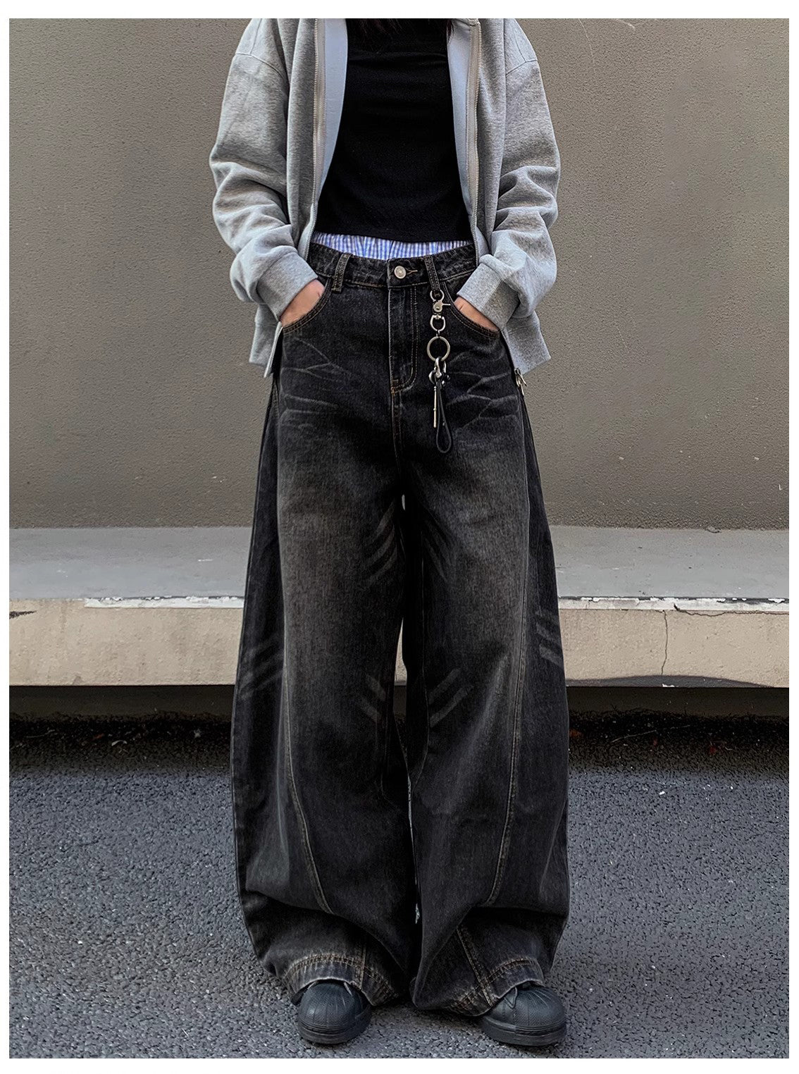 Barrel Leg Curved Denim Pants TK0336