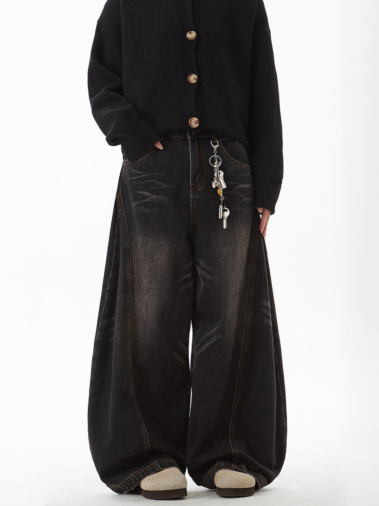 Barrel Leg Curved Denim Pants TK0336