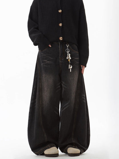 Barrel Leg Curved Denim Pants TK0336