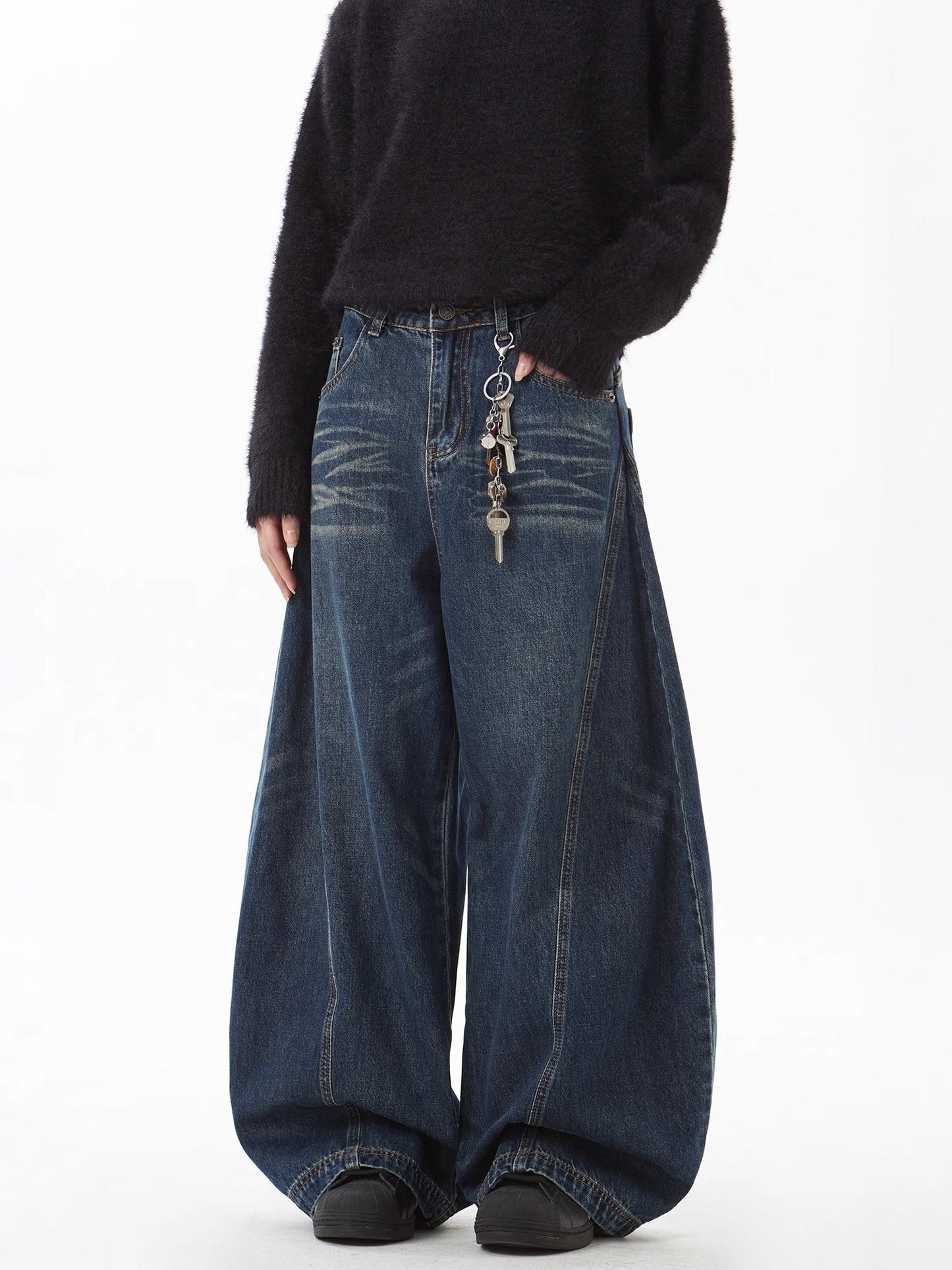 Barrel Leg Curved Denim Pants TK0336