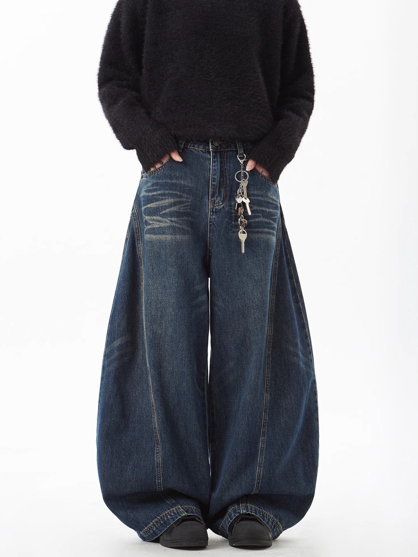 Barrel Leg Curved Denim Pants TK0336