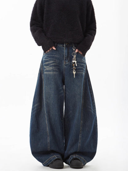 Barrel Leg Curved Denim Pants TK0336
