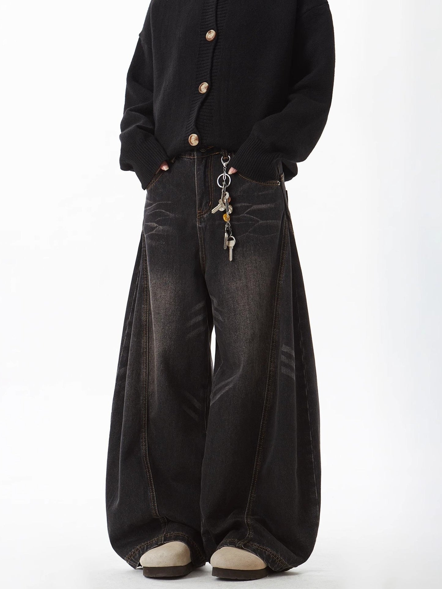 Barrel Leg Curved Denim Pants TK0336