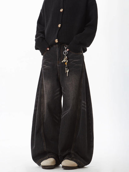 Barrel Leg Curved Denim Pants TK0336